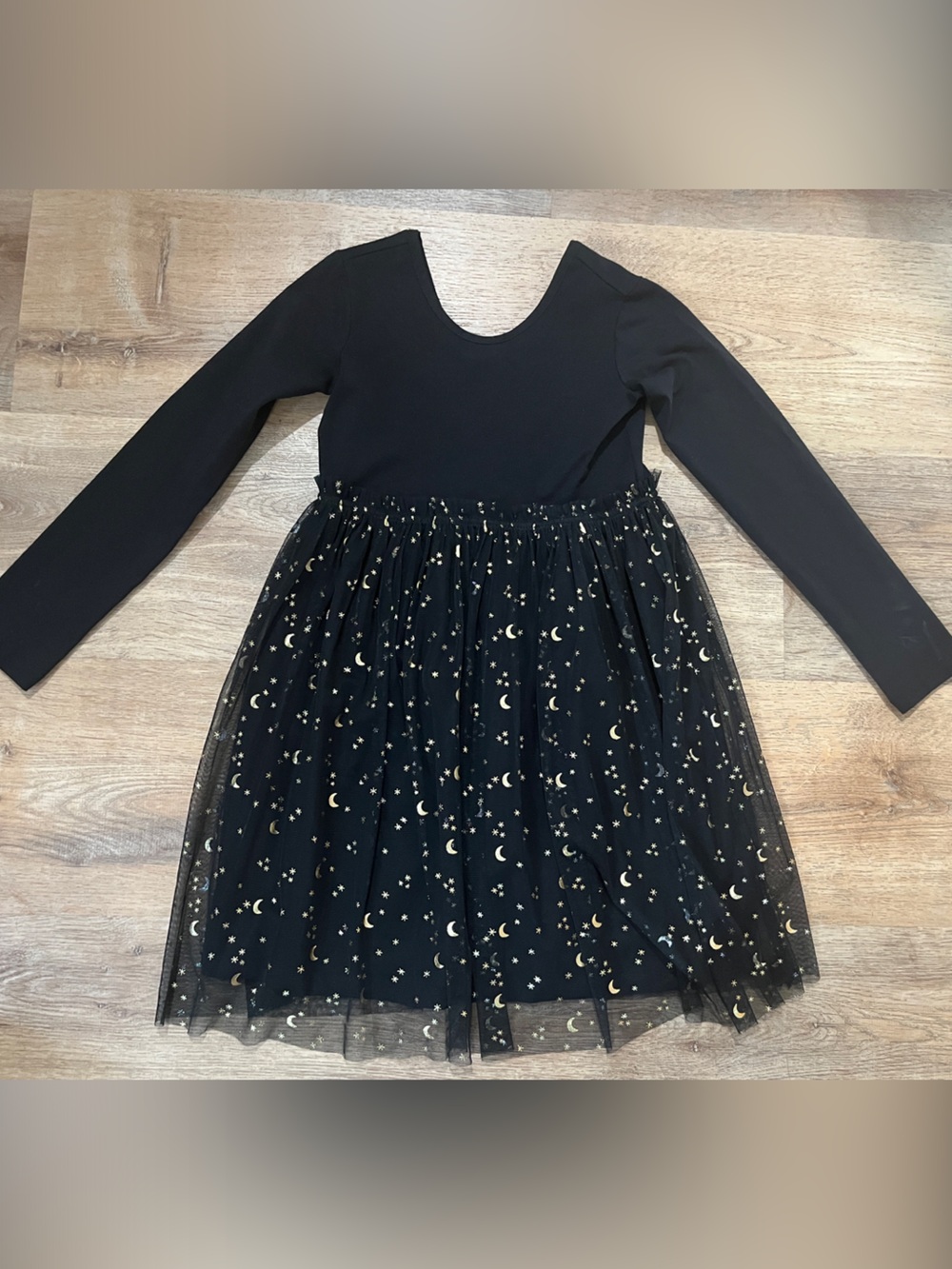 Hanna Andersson Black and Gold Moon Tulle Skater Dress